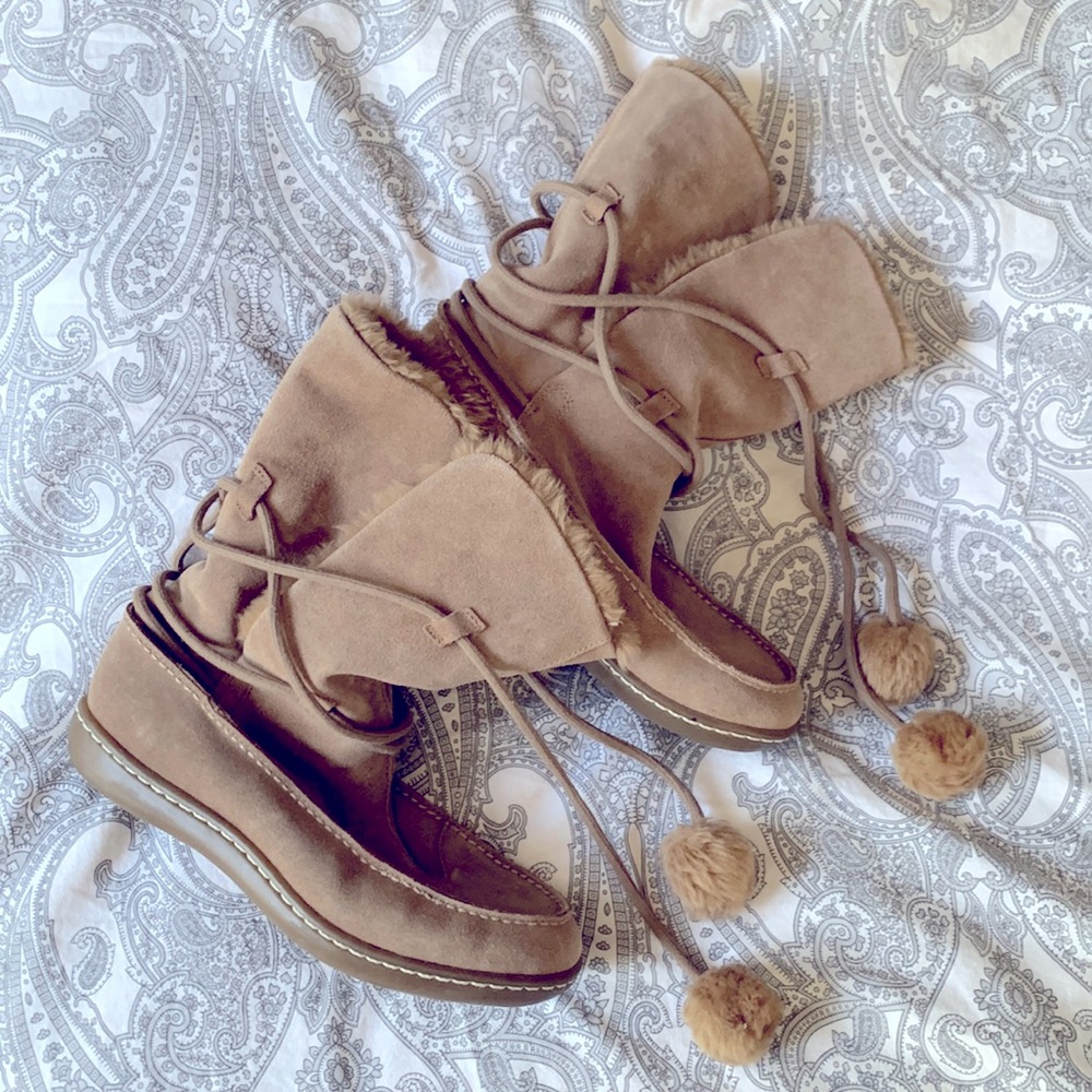 Faux shearling moccasin boots